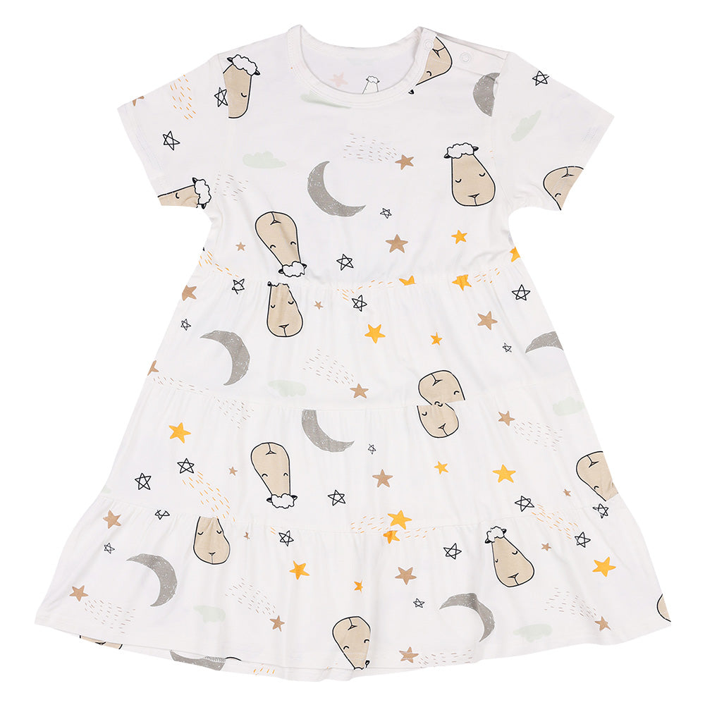 BBS Tiered Dress Goodnight Baa Baa White Kids 3-12 Years