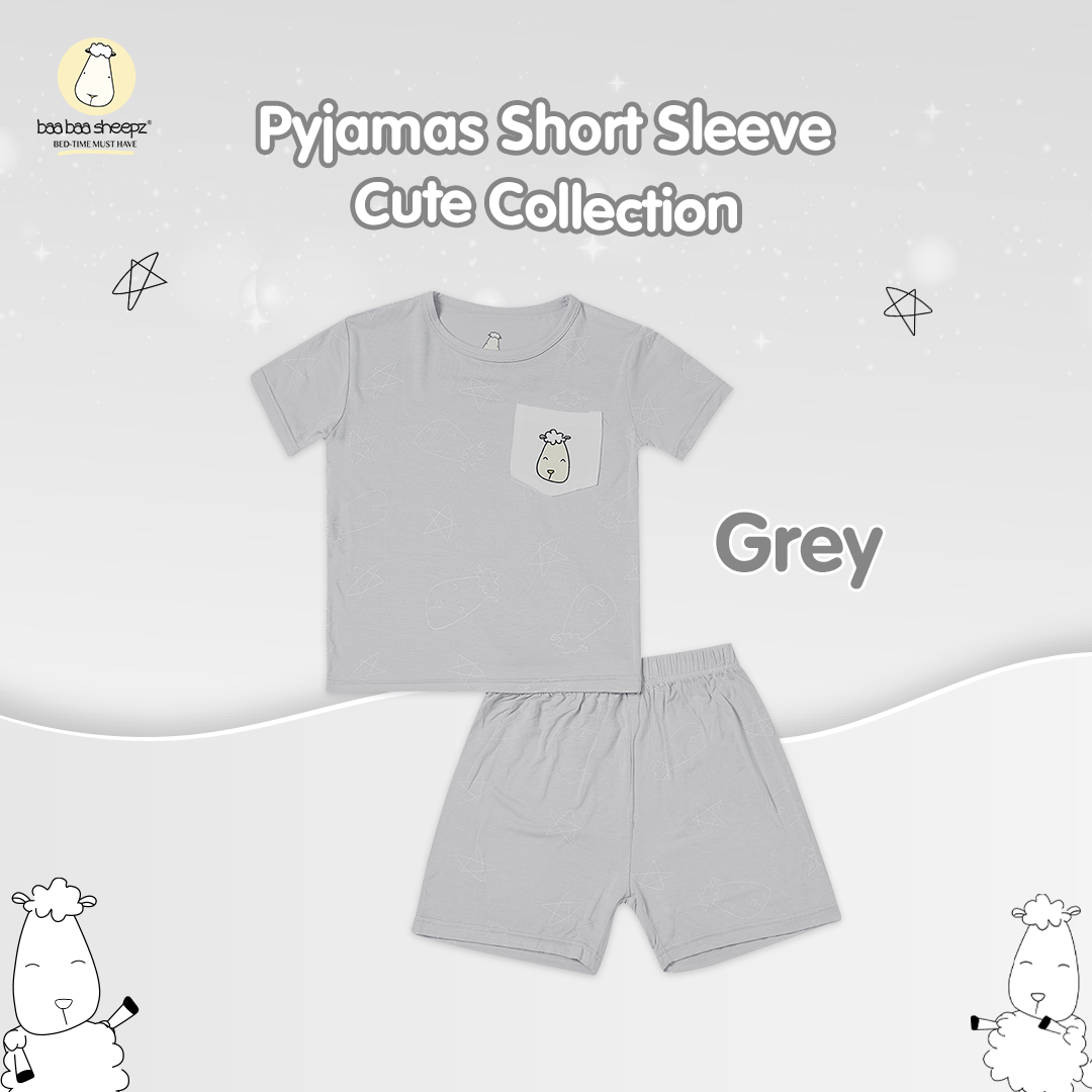 BBS Pyjamas Set Short Sleeve Cute Big Star & Head Grey Adult