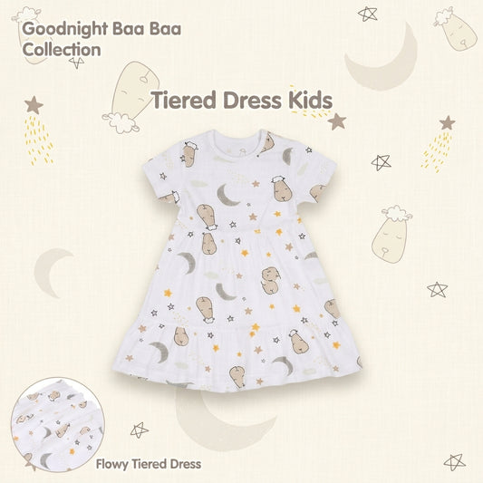 BBS Tiered Dress Goodnight Baa Baa White Kids 3-12 Years