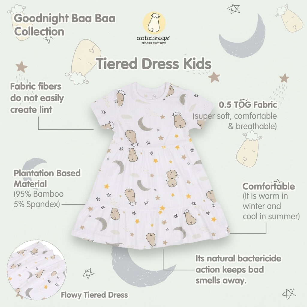 BBS Tiered Dress Goodnight Baa Baa White Kids 3-12 Years