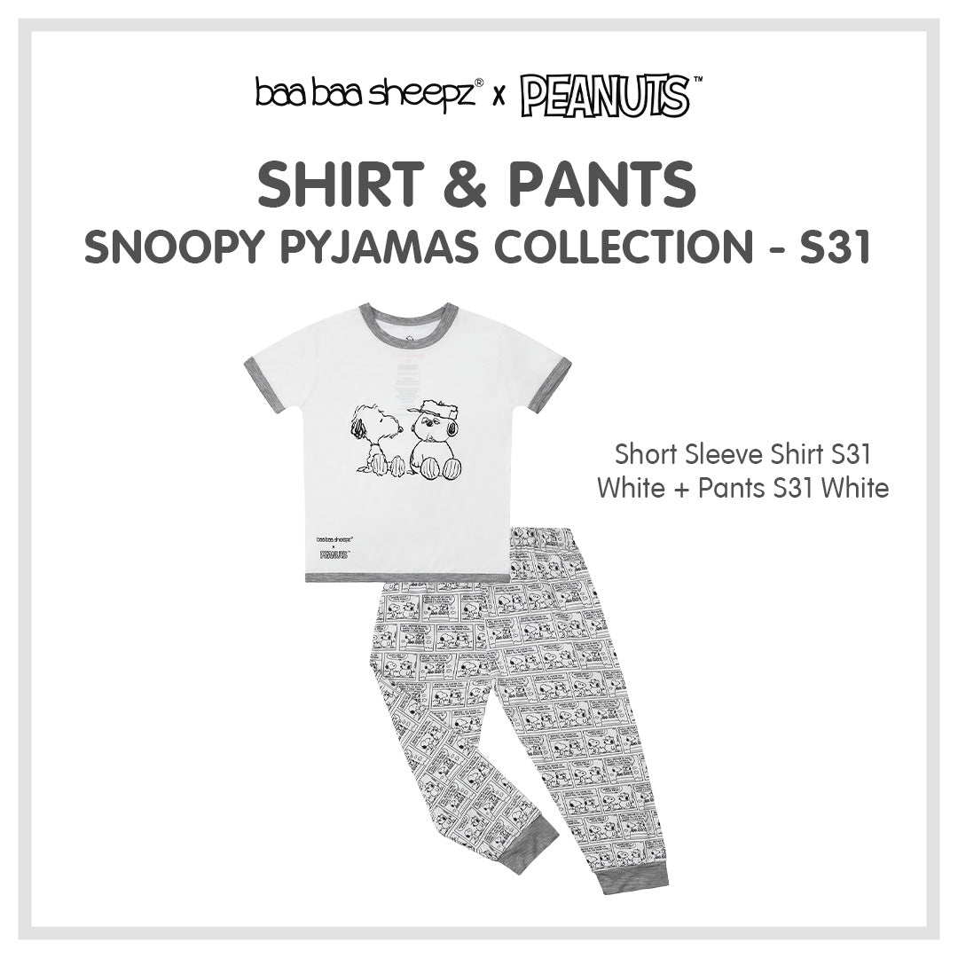 Baabaasheepz X Snoopy Short Sleeve Shirt S31 White + Pants S31 White