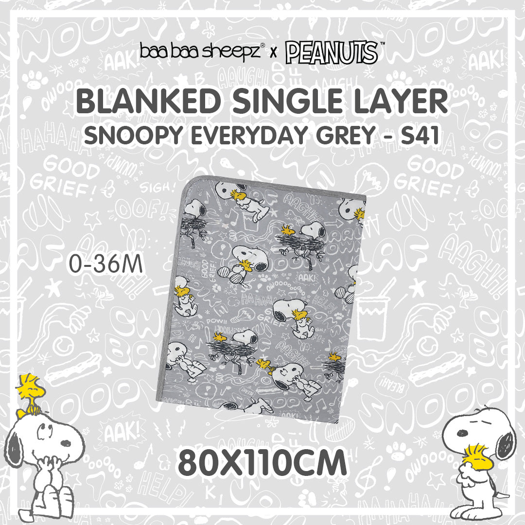 Baabaasheepz X Snoopy Single Layer Blanket S41 Grey - 36M
