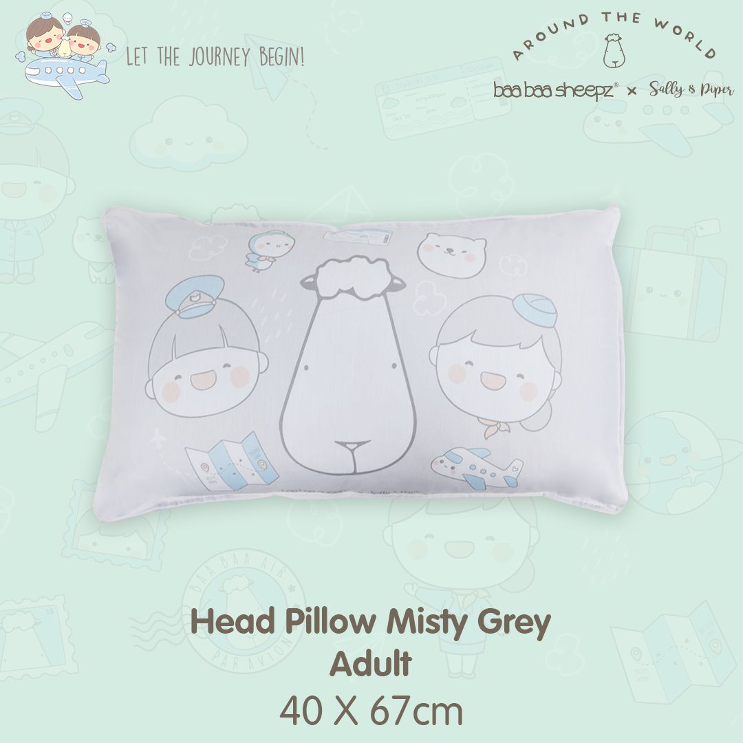 BBS Head Pillow Sallyandpiper Misty Grey Adult (size 40x67cm)