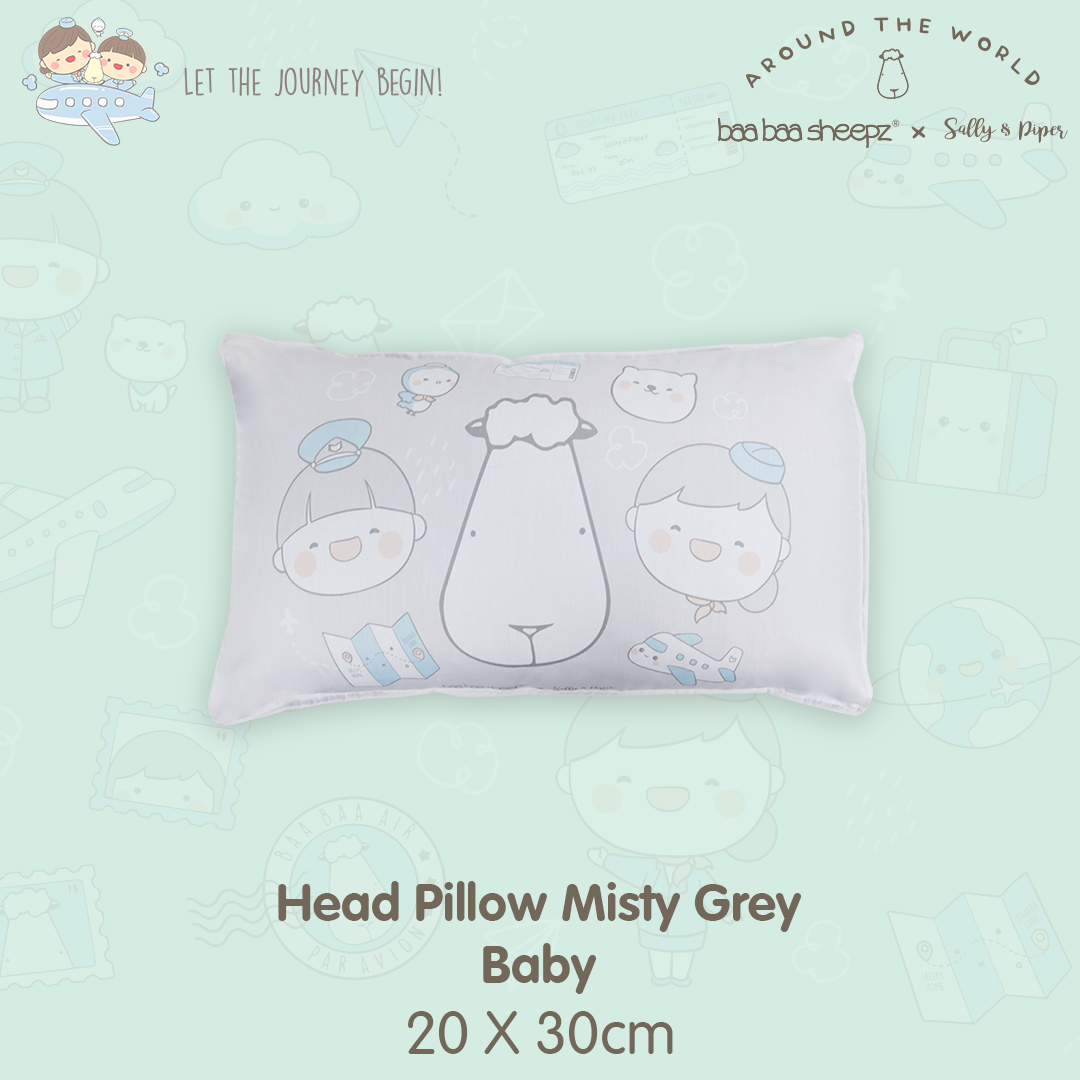 BBS Head Pillow Sallyandpiper Misty Grey Baby (size 20x30cm)