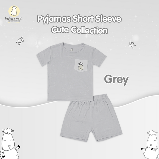 BBS Pyjamas Set Short Sleeve Cute Big Star & Head Grey Adult