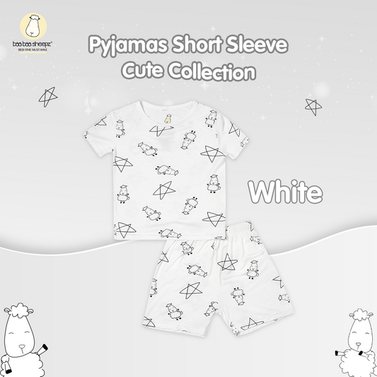 BBS Pyjamas Set Short Sleeve Cute Big Star & Sheepz White Baby