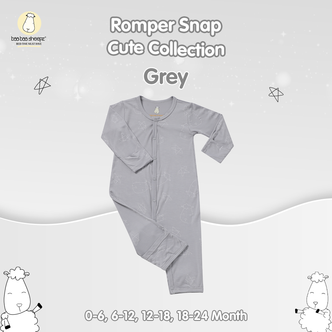 Baabaasheepz Romper Cute Big Star & Head Grey / Romper Kancing Anak