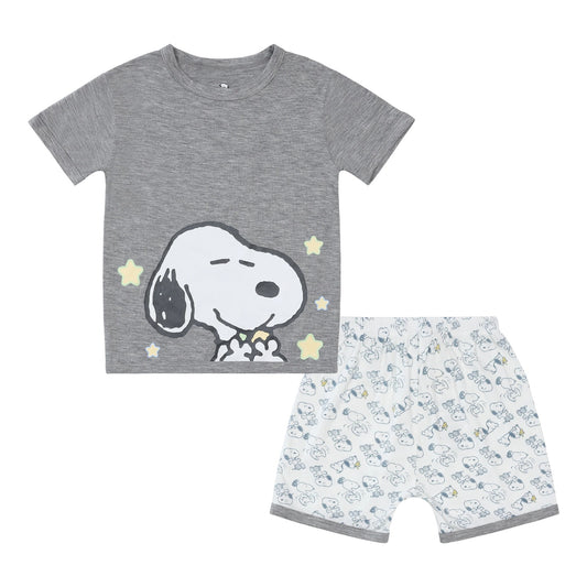 BBS X Snoopy Dreamland Doodles Short Sleeve Shirt S05 Grey + Shorts S02 White