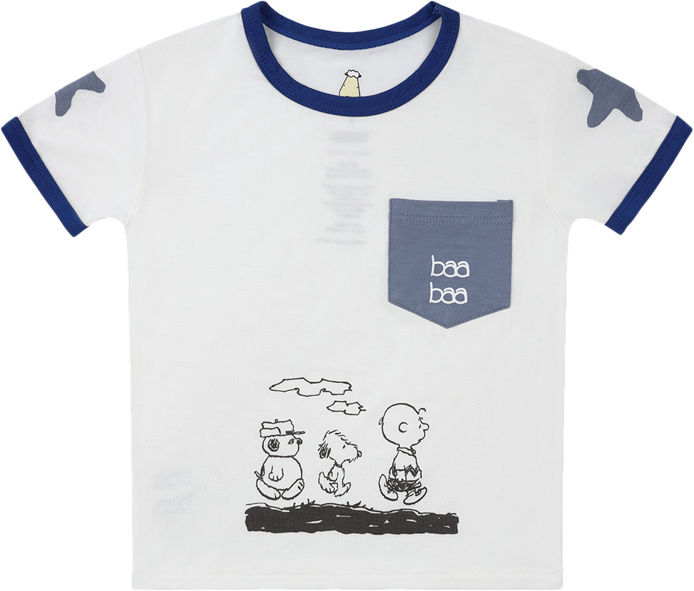 Baabaasheepz X Snoopy Short Sleeve Shirt S32 White + Pants S32 Blue