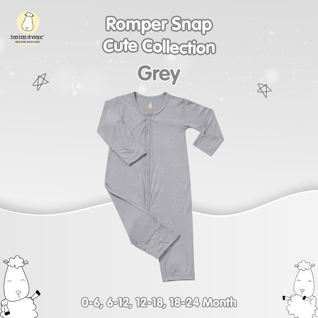 Baabaasheepz Romper Cute Big Star & Head Grey / Romper Kancing Anak