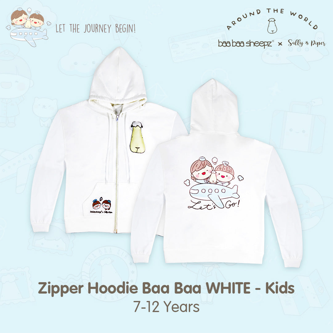 BBS Zipper Hoodie Baa Baa White Sallyandpiper